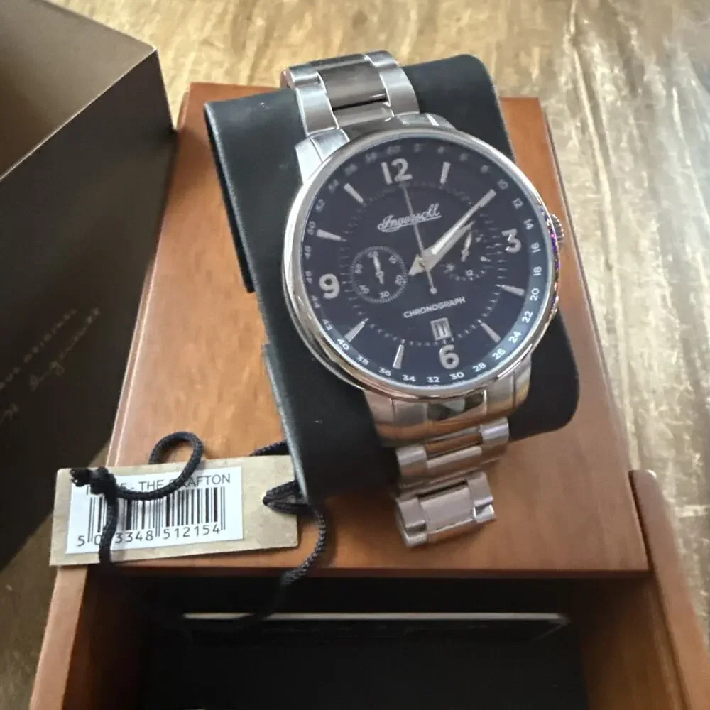 Ingersoll Grafton I00605 Men Chronograph Watch Blue Dial Stainless Steel 42MM